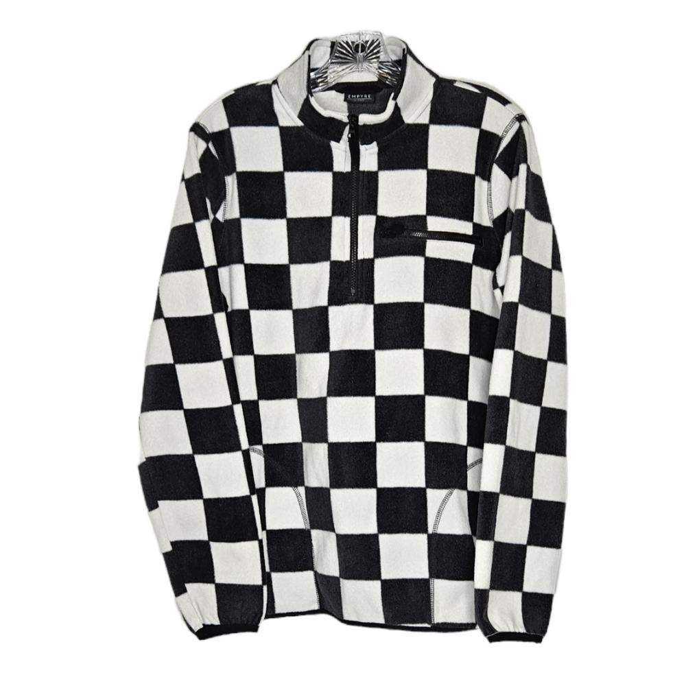🍁Empyre black and white check quarter zip fleece jacket size XL